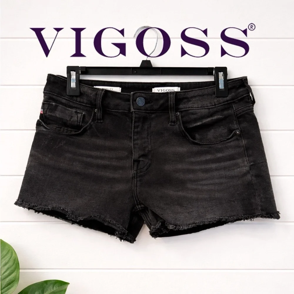 🖤🧡🔥Vigoss Marley Black Denim Shorts Size 27 | Distressed Cutoff Raw Hem
